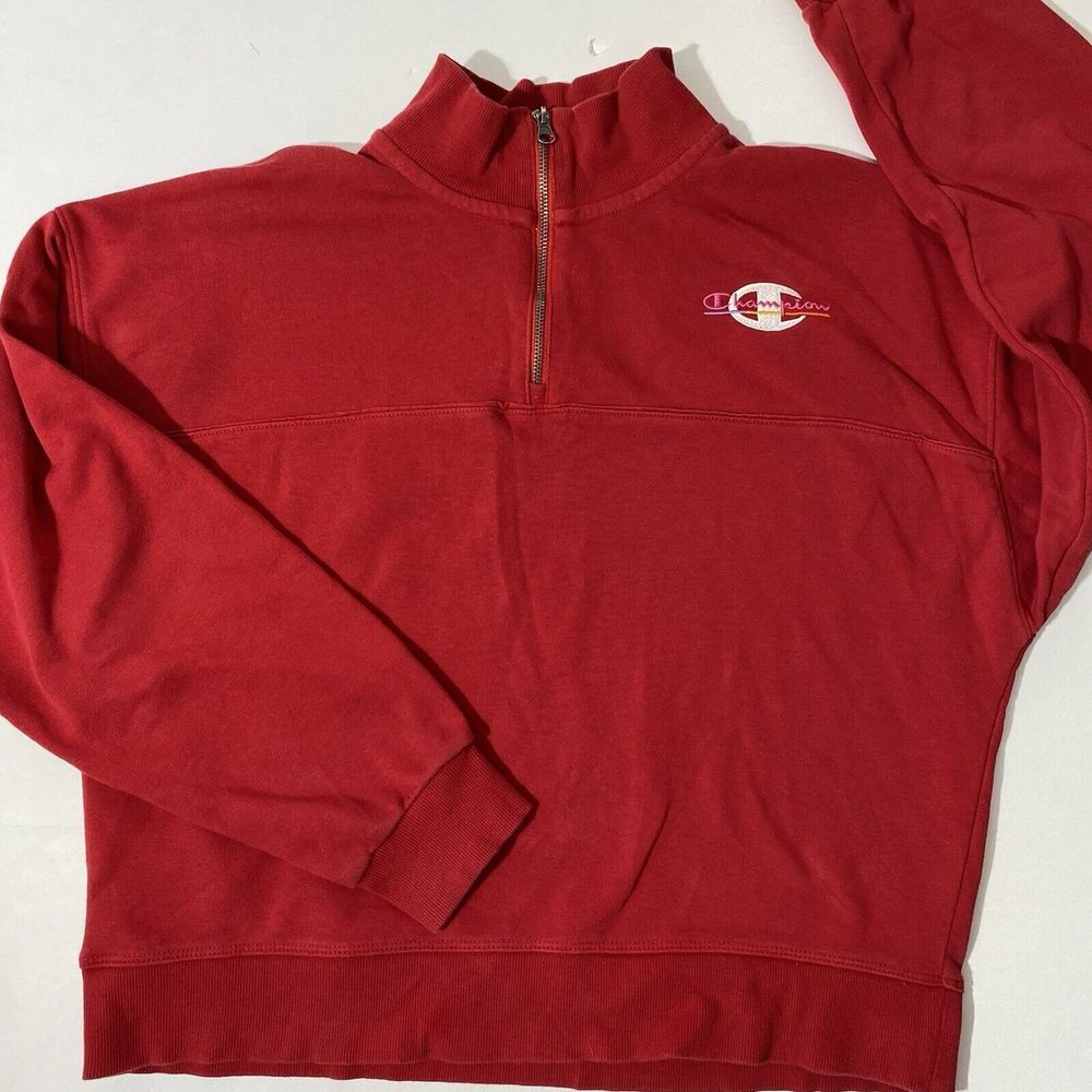 Vintage women's Champion quarter zip sweater Sweatshirt Lg Y2k Embroidered Crop